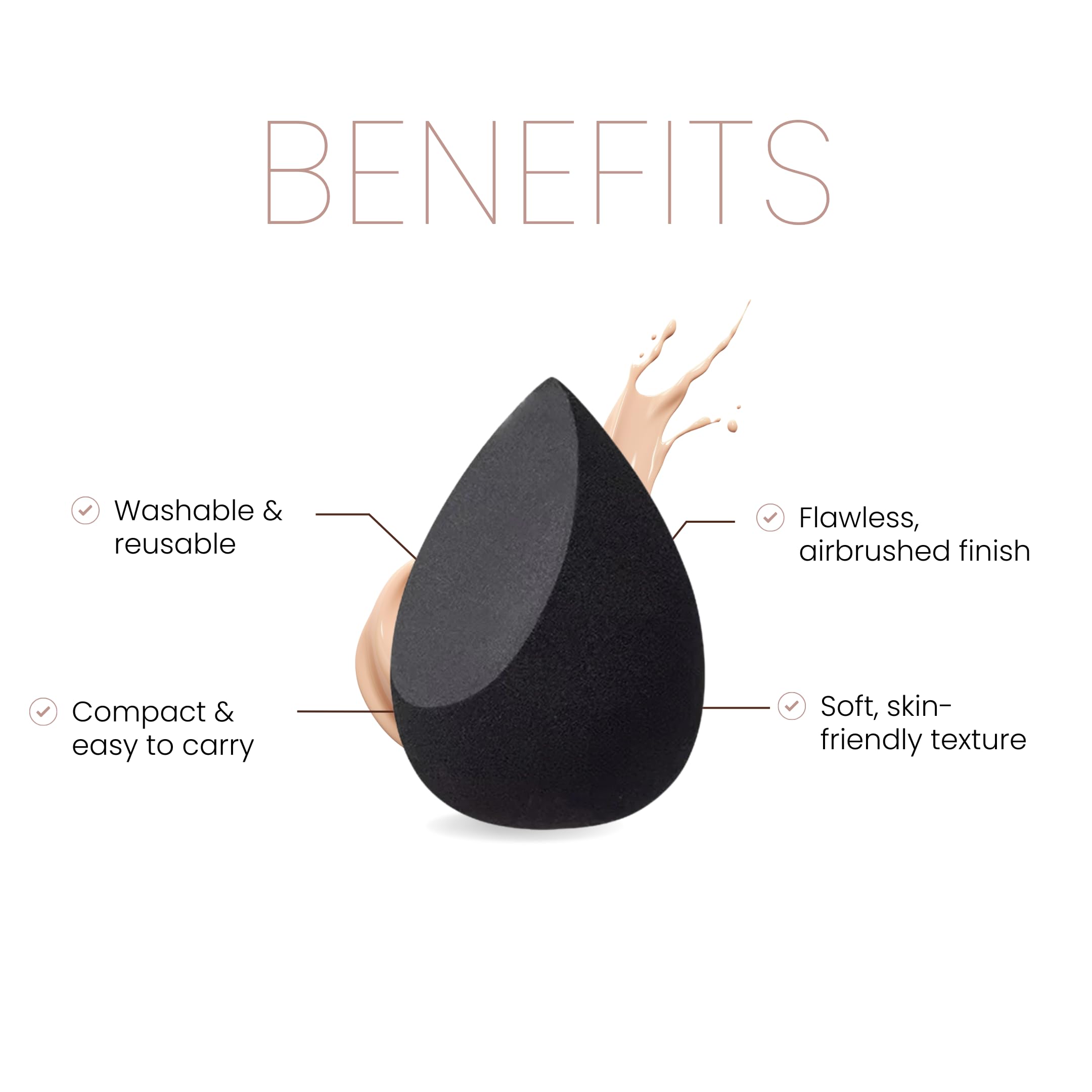 Armaf Beauté Makeup Blender Sponge - Ultra-Soft, Latex-Free, Washable & Reusable for Seamless, Airbrush Finish - for Foundation, Concealer, Powder & Skincare - 1 Count, Black - Image 5